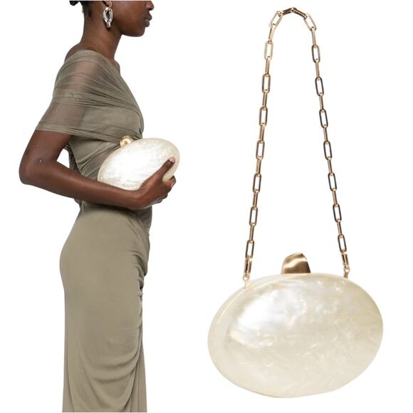 Cult Gaia Eviana Clutch Pearl Oval Bag Chain Strap Evening Cocktail Bag - Picture 1 of 14